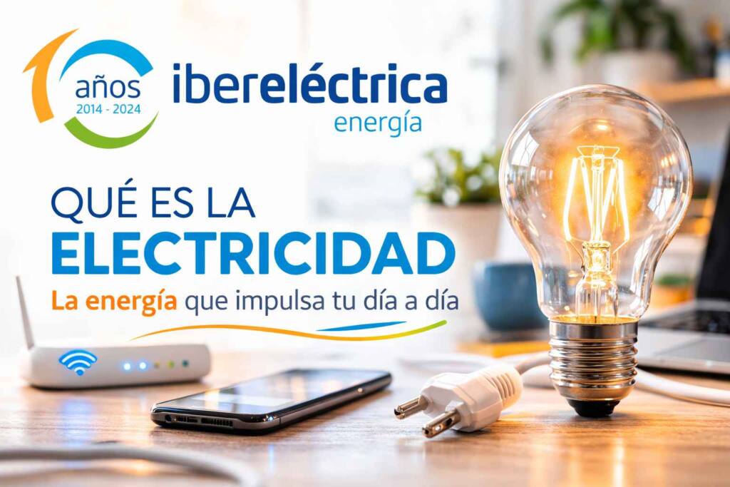 Ilustración de una bombilla encendida explicando qué es la electricidad y cómo funciona la energía eléctrica en el hogar