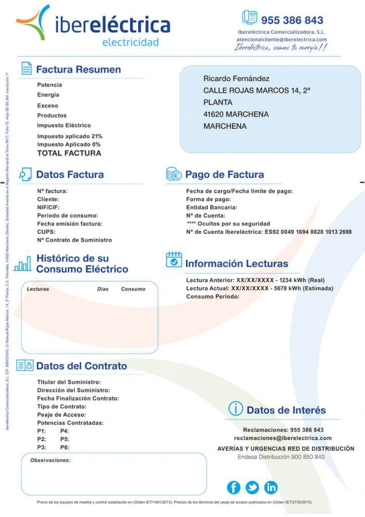 Información Sobre La Factura De Luz - Ibereléctrica Energía